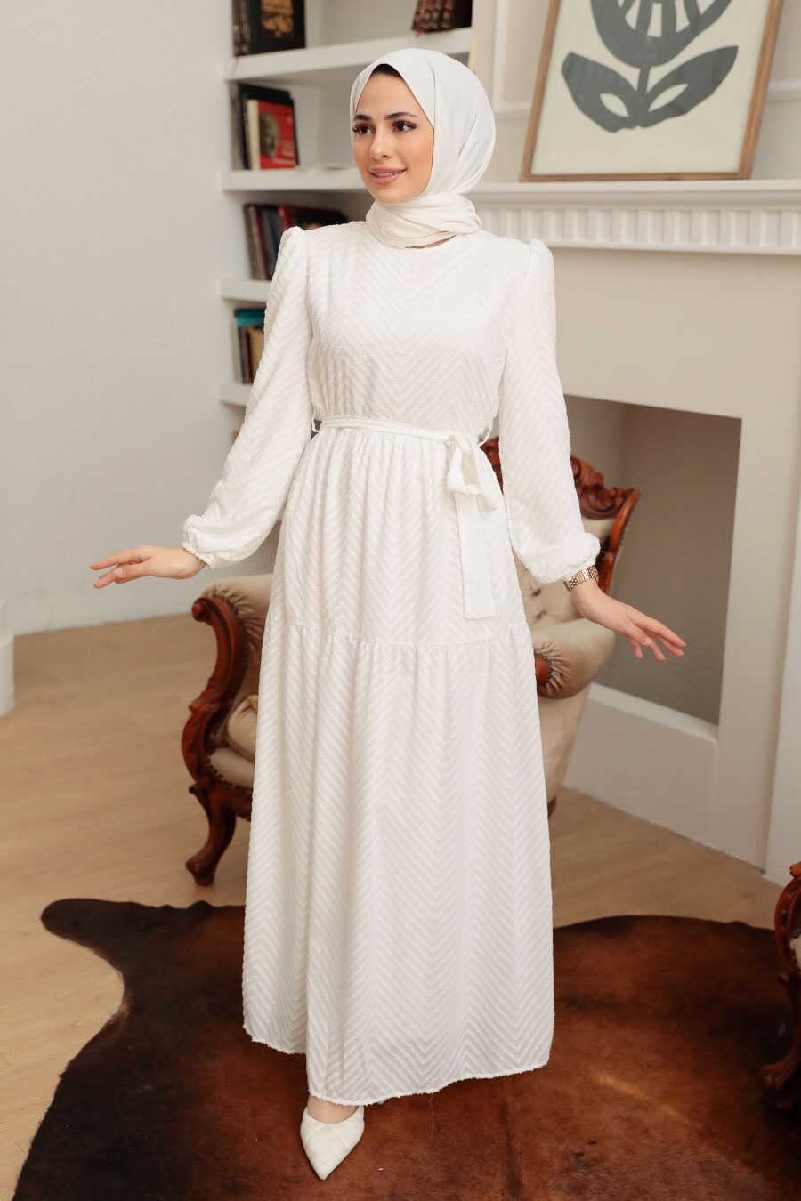 White Hijab Dress 13290B