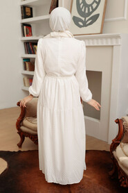 White Hijab Dress 13290B - Thumbnail