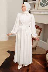 White Hijab Dress 13390B - Thumbnail