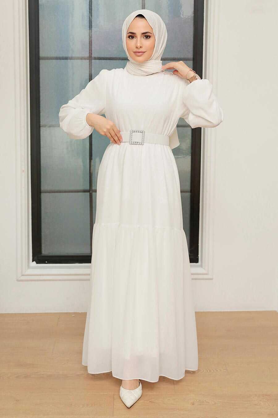White Hijab Dress 20804B