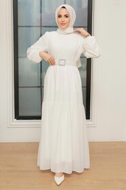 White Hijab Dress 20804B - Thumbnail