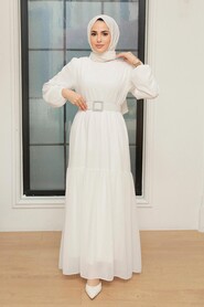 White Hijab Dress 20804B - Thumbnail