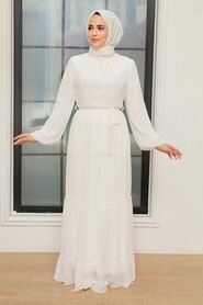 White Hijab Dress 5726B - Thumbnail