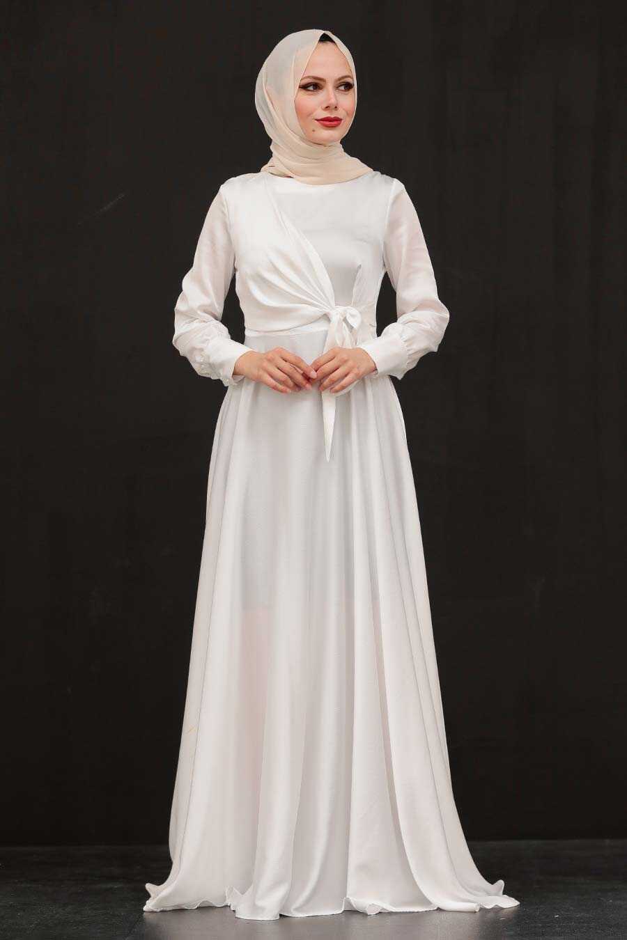 White Hijab Evening Dress 1420B
