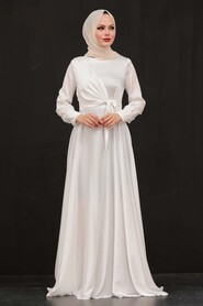 White Hijab Evening Dress 1420B - Thumbnail