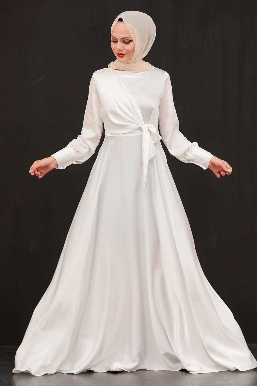 White Hijab Evening Dress 1420B
