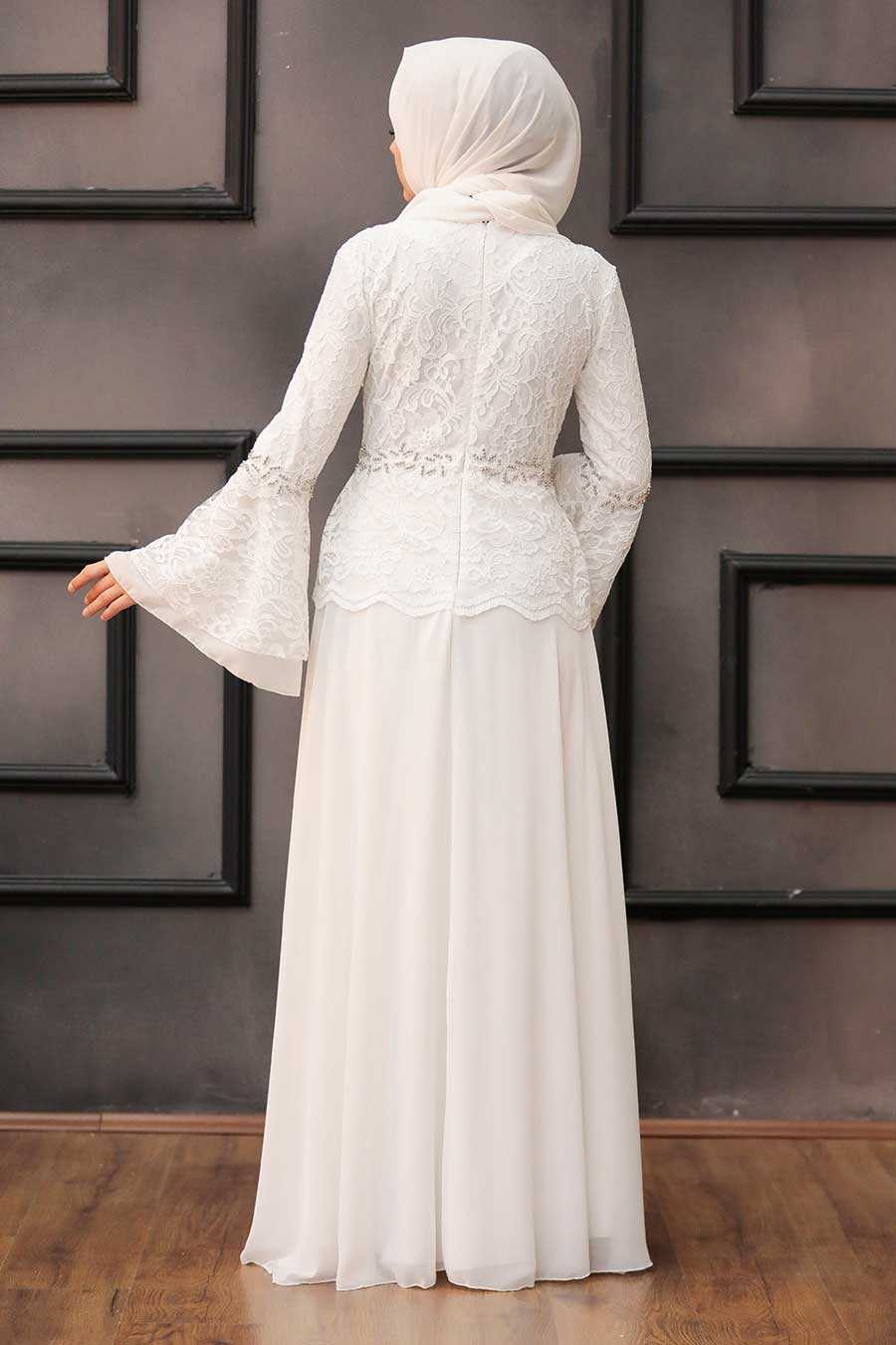 White Hijab Evening Dress 20671B