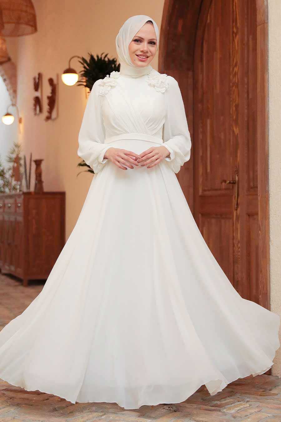 White Hijab Evening Dress 22232B