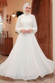 White Hijab Evening Dress 22232B - Thumbnail