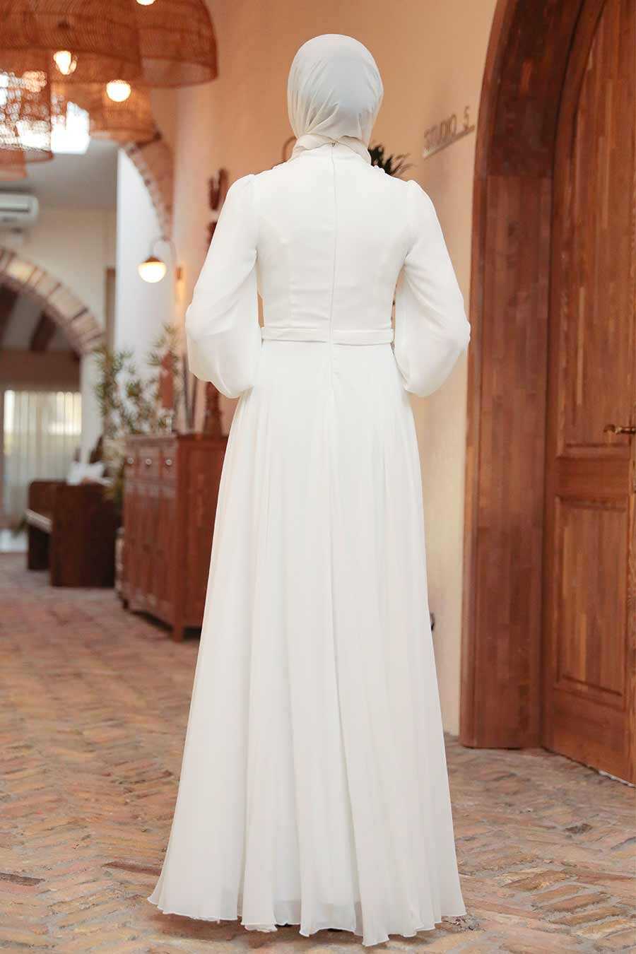 Neva Style - Long White Muslim Evening Dress 22232B