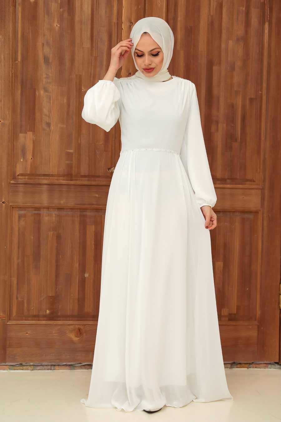 White Hijab Evening Dress 33490B