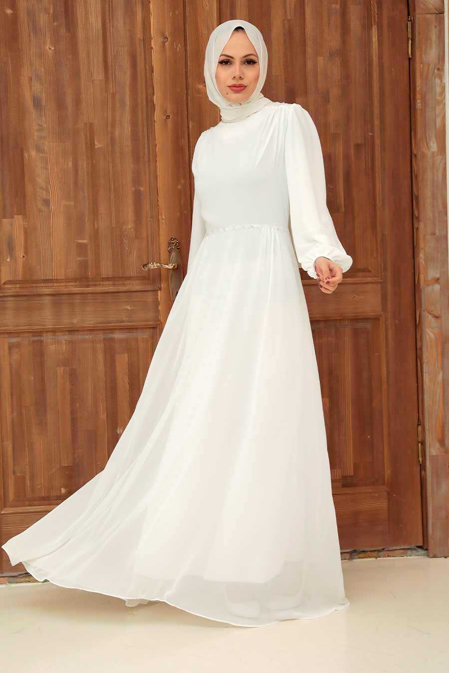 Neva Style - Long White Modest Islamic Clothing Evening Dress 33490B