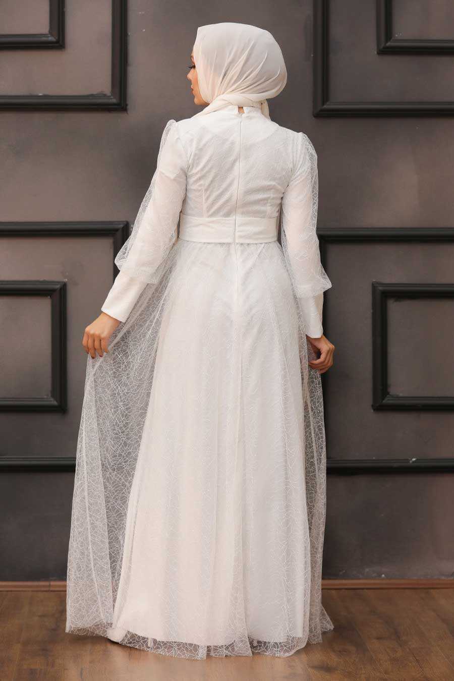 White Hijab Evening Dress 3514B