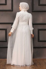 White Hijab Evening Dress 3514B - Thumbnail