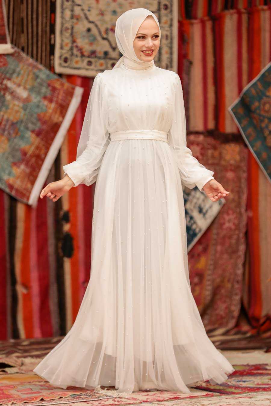 White Hijab Evening Dress 50080B