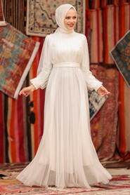 White Hijab Evening Dress 50080B - Thumbnail