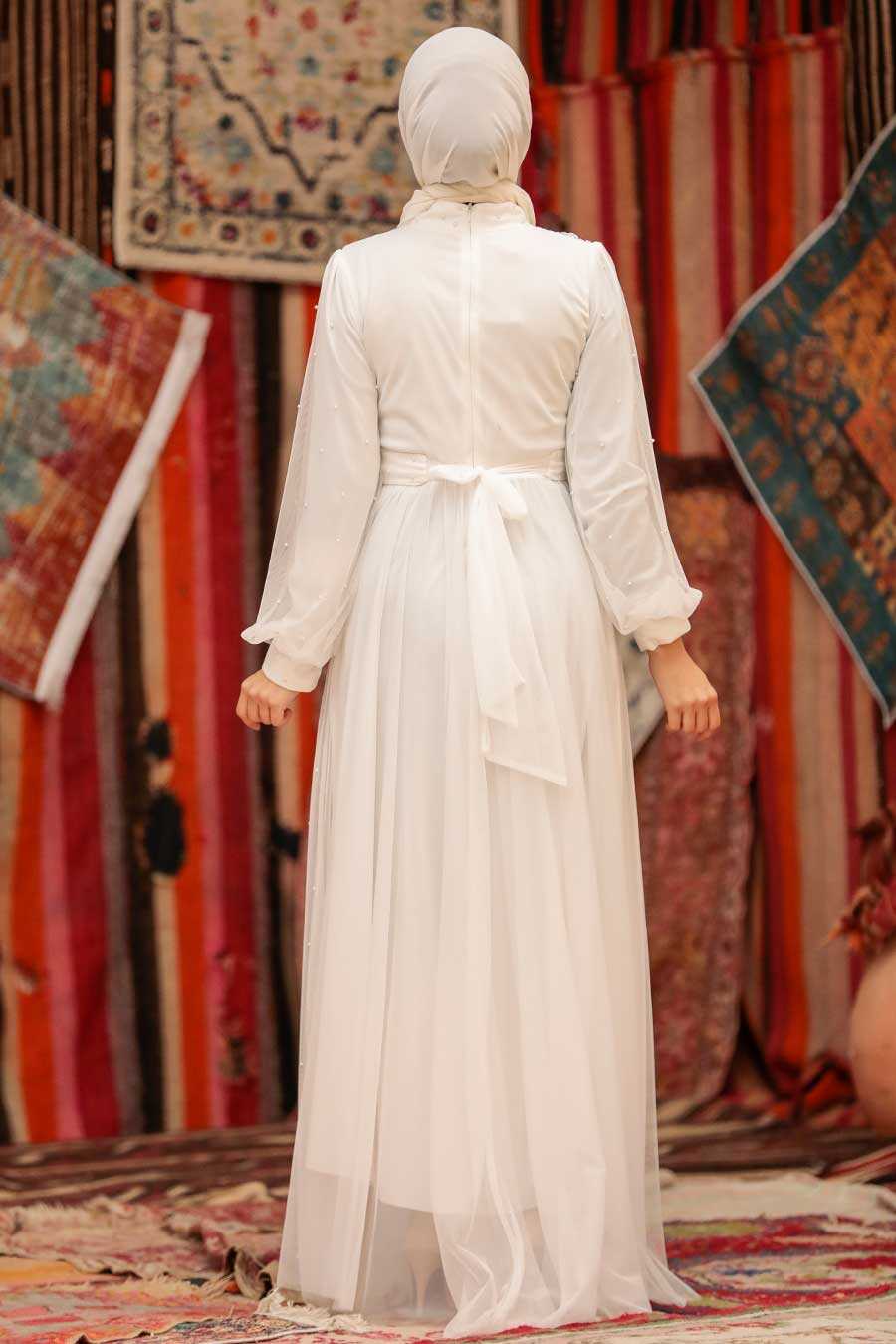 White Hijab Evening Dress 50080B
