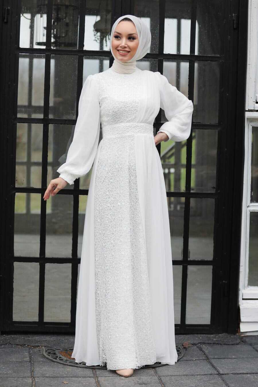 Neva Style - Plus Size White Muslim Evening Gown 5408B