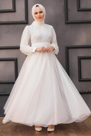 Neva Style - Modern White Islamic Clothing Evening Gown 5514B - Thumbnail