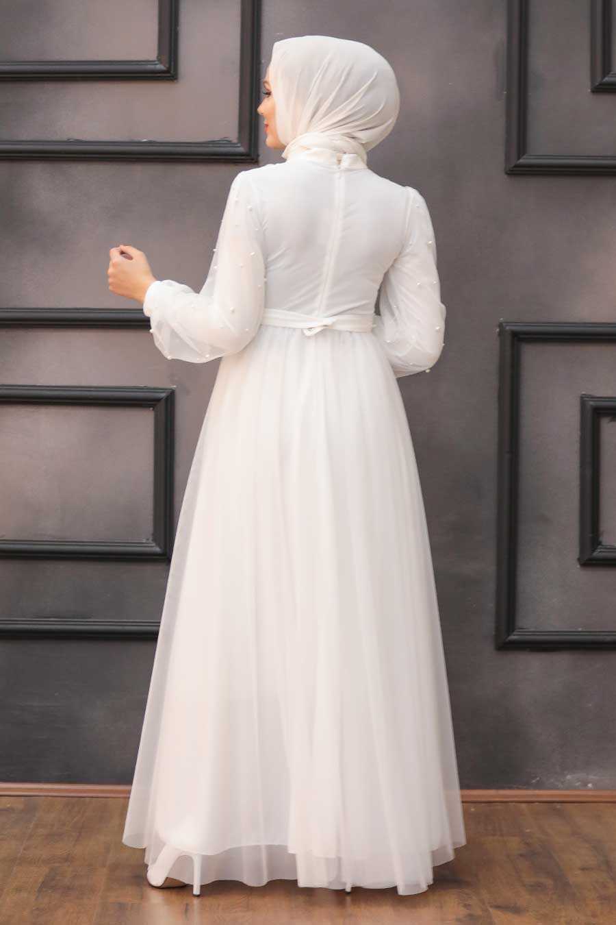 White Hijab Evening Dress 5514B