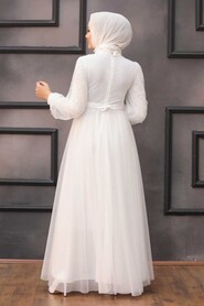 White Hijab Evening Dress 5514B - Thumbnail