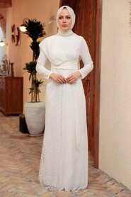White Hijab Evening Dress 56180B - Thumbnail