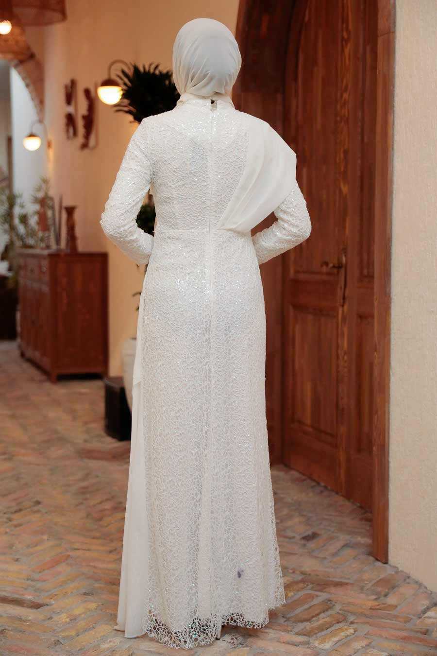White Hijab Evening Dress 56180B