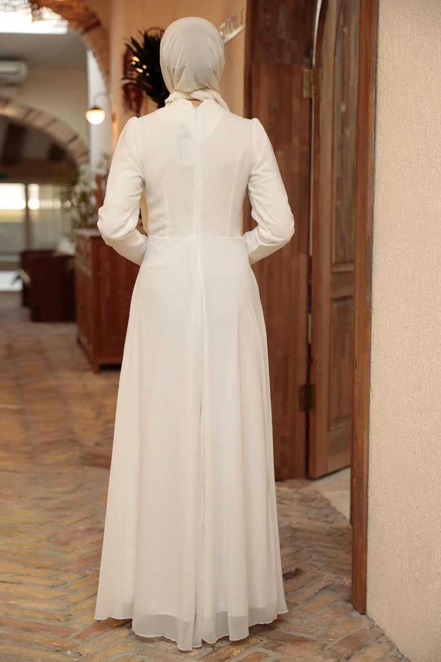 White Hijab Evening Dress 56280B