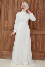 White Hijab Evening Dress 5632B - Thumbnail