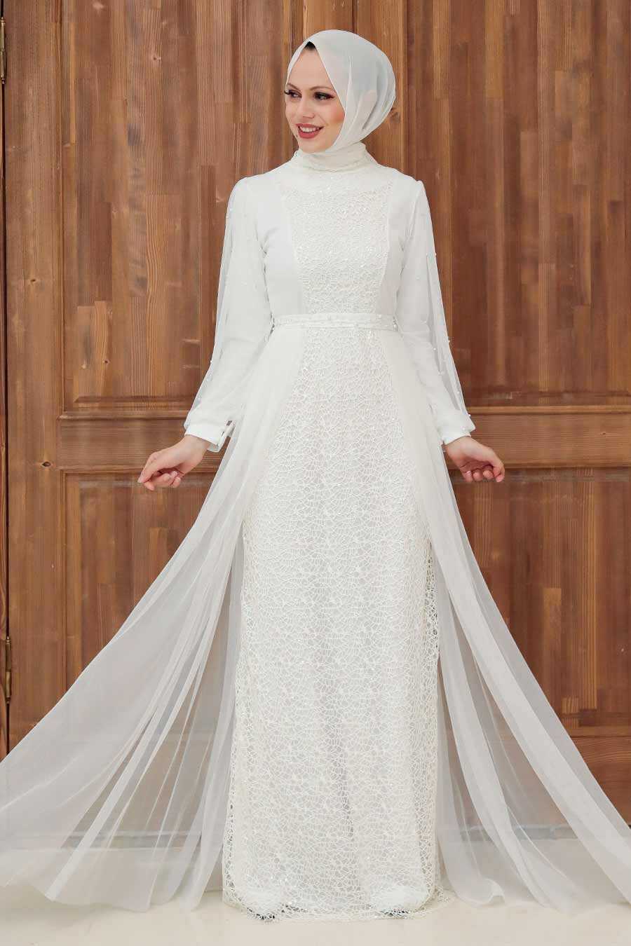 White Hijab Evening Dress 5632B