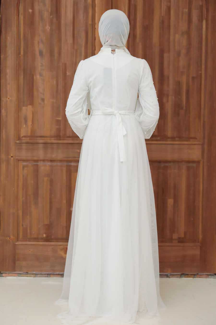 White Hijab Evening Dress 5632B