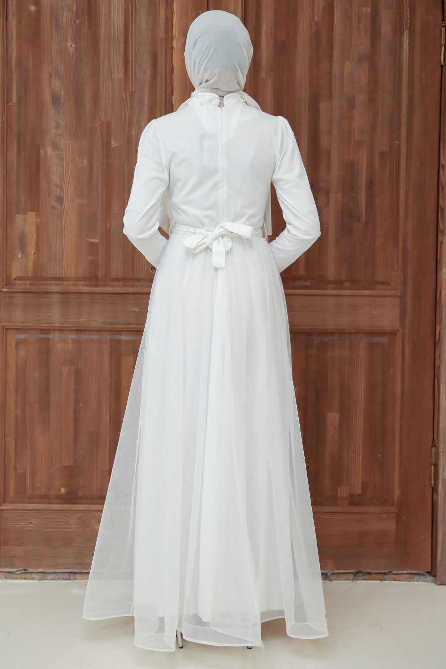 White Hijab Evening Dress 56641B