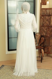 White Hijab Evening Dress 5696B - Thumbnail
